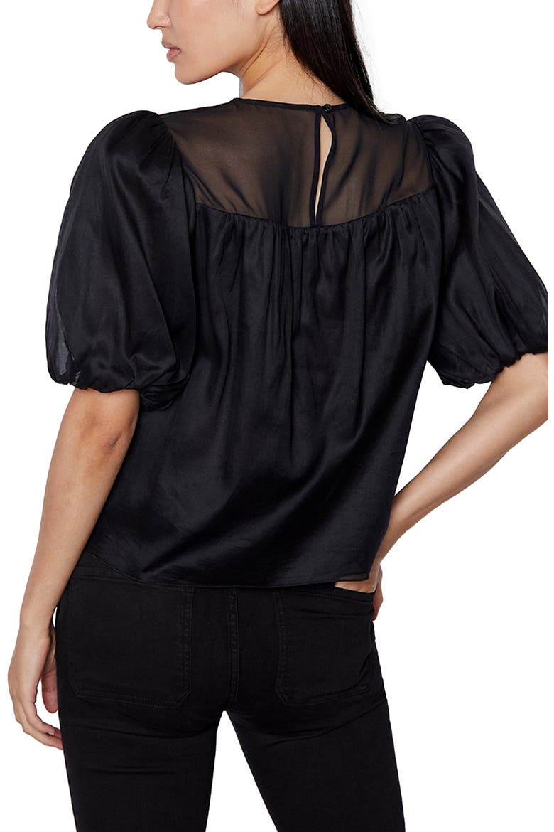 Sheer Inset Silk Organza Top, Alternate, color, NOIR
