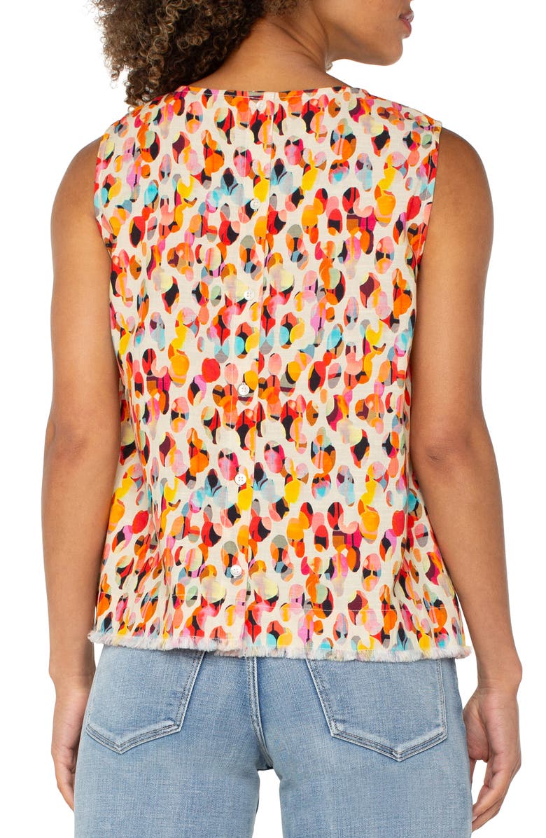Liverpool Los Angeles Abstract Print Sleeveless Fray Hem Shell, Alternate, color, 