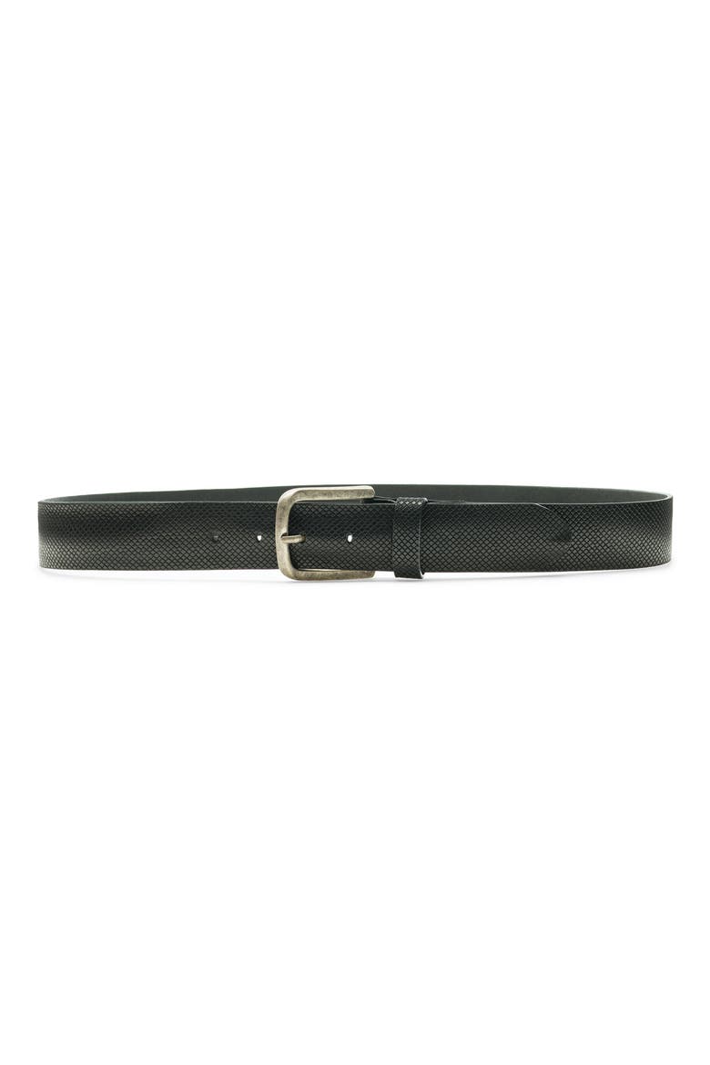 Apuesto Wayne Relax Embossed Calfskin Leather Belt, Main, color, BLACK