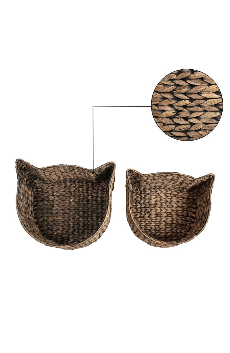 The Licker Store Felix Cat-Shaped Hand Woven Water Hyacinth Nesting Pet Toy Organizer Baskets, Alternate, color, 