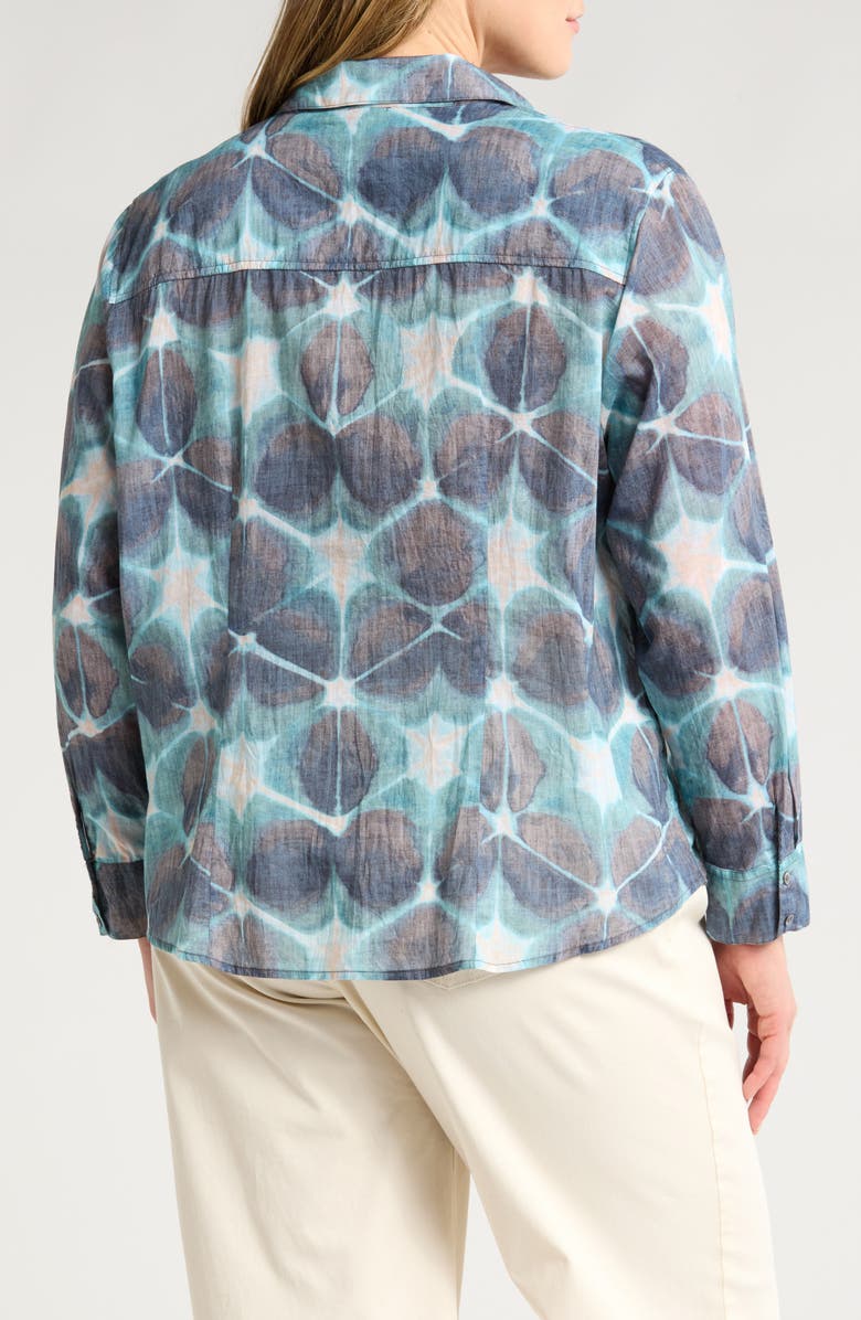 NIC+ZOE Ethereal Seas Crinkle Cotton Button-Up Shirt, Alternate, color, Aqua Multi