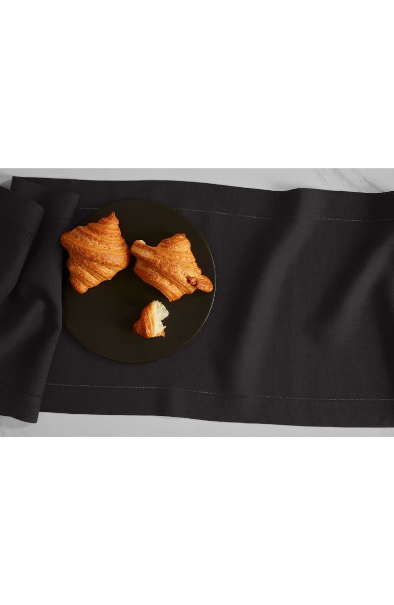 Solino Home Linen Table Runner for Dining Table, Holiday and Everyday Table Decor - Sonoma Hemstitch, Alternate, color, Black