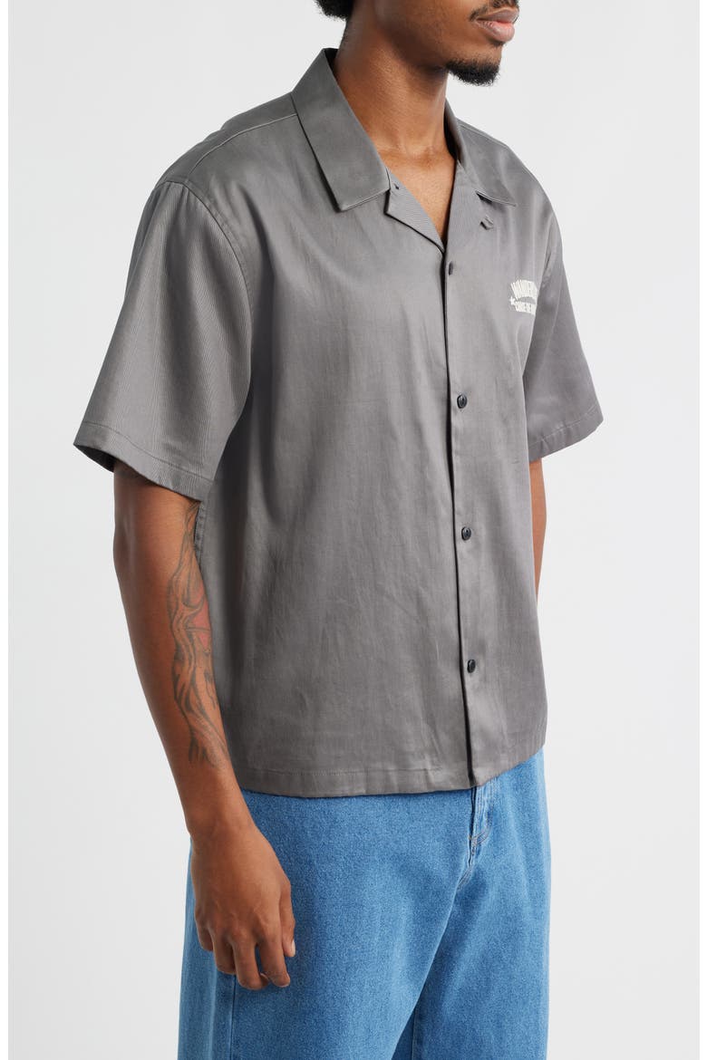 Wanderlust Embroidered Graphic Camp Shirt, Alternate, color, BLACK