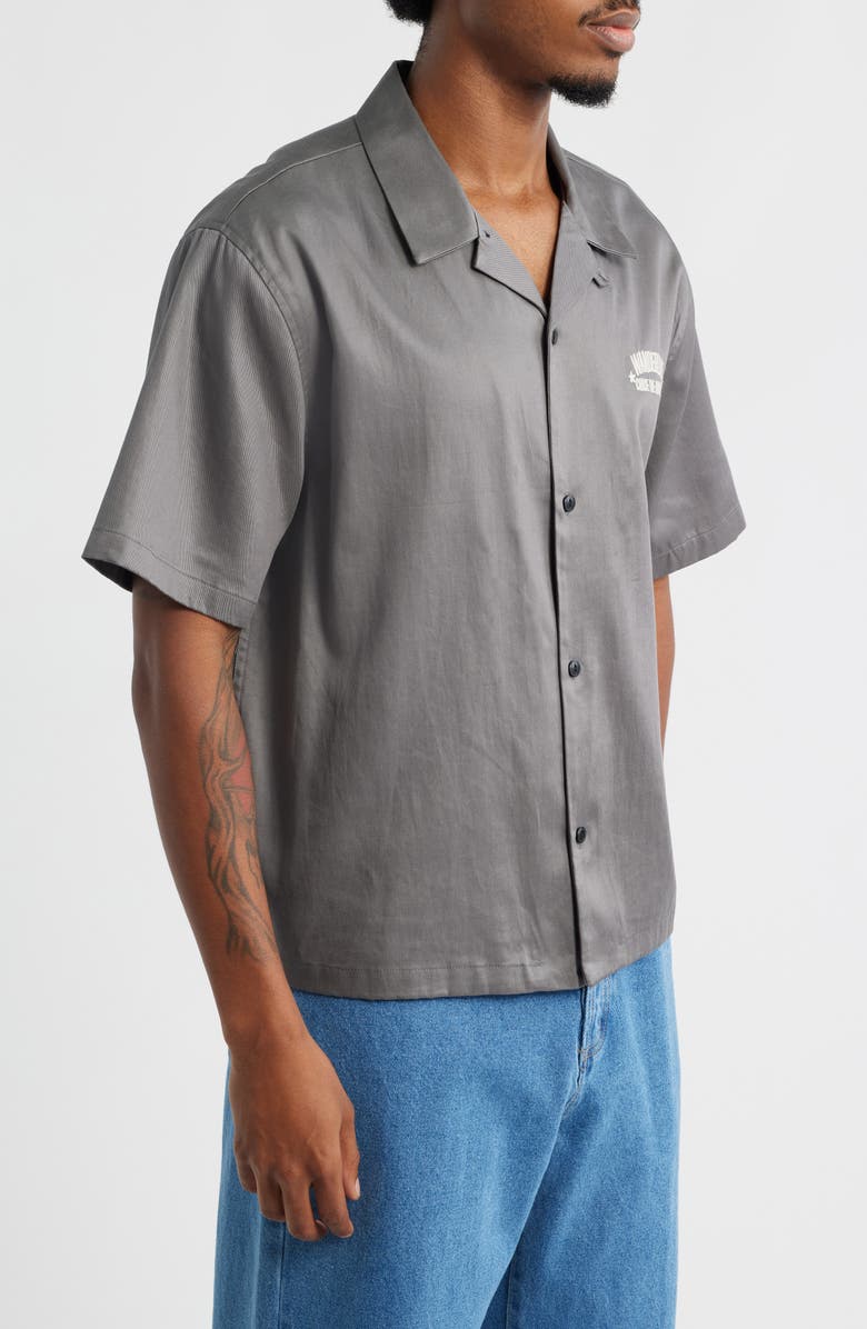 PacSun Wanderlust Embroidered Graphic Camp Shirt, Alternate, color, Black