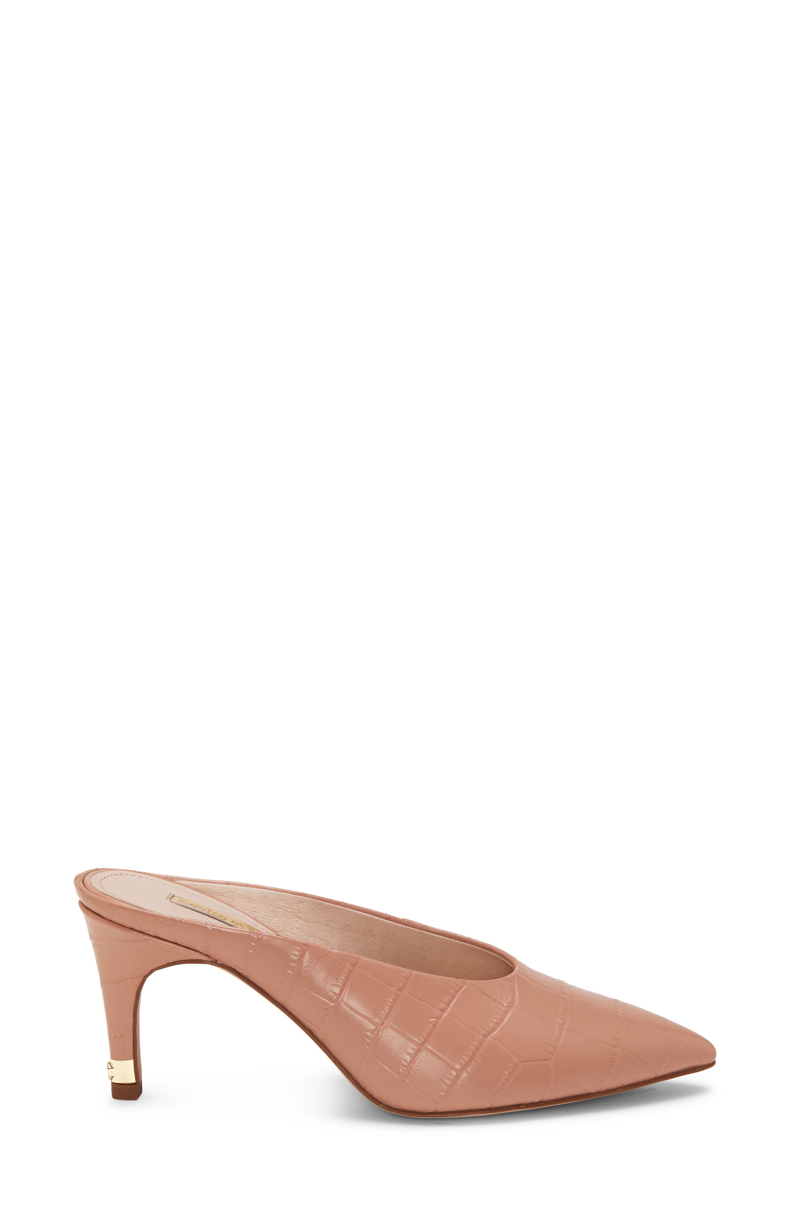Karas Pointy Toe Mule Pump, Alternate, color, PINK CROCO PRINT LEATHER