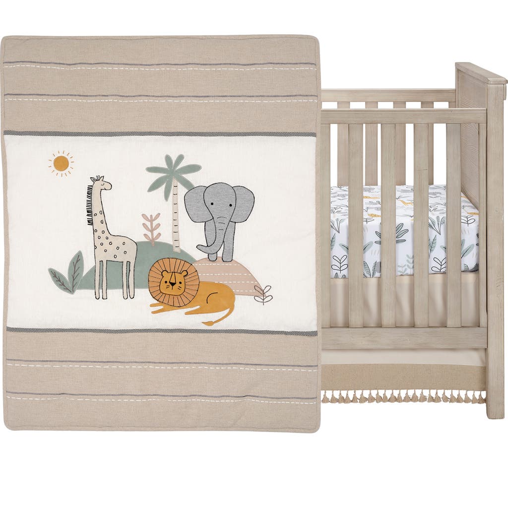 Lambs & Ivy Jungle Adventure Linen/cotton 3-piece Nursery Baby Crib Bedding Set In Neutral