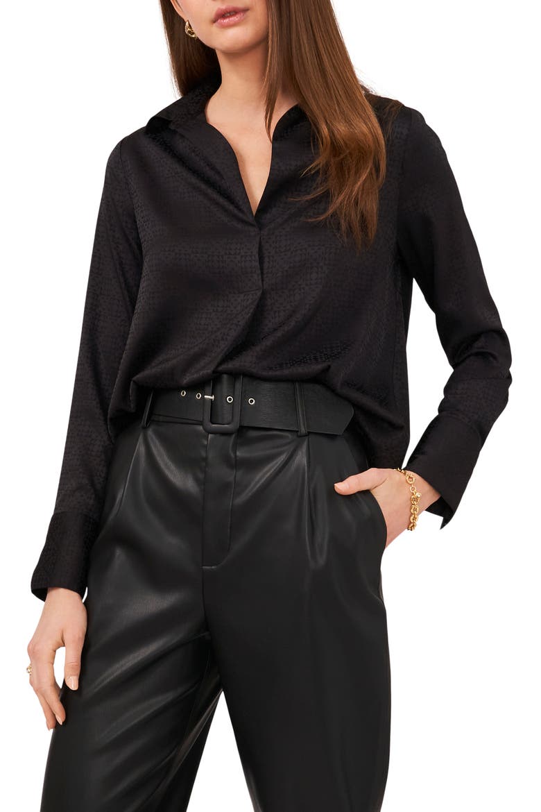 Geo Jacquard Blouse, Main, color, RICH BLACK