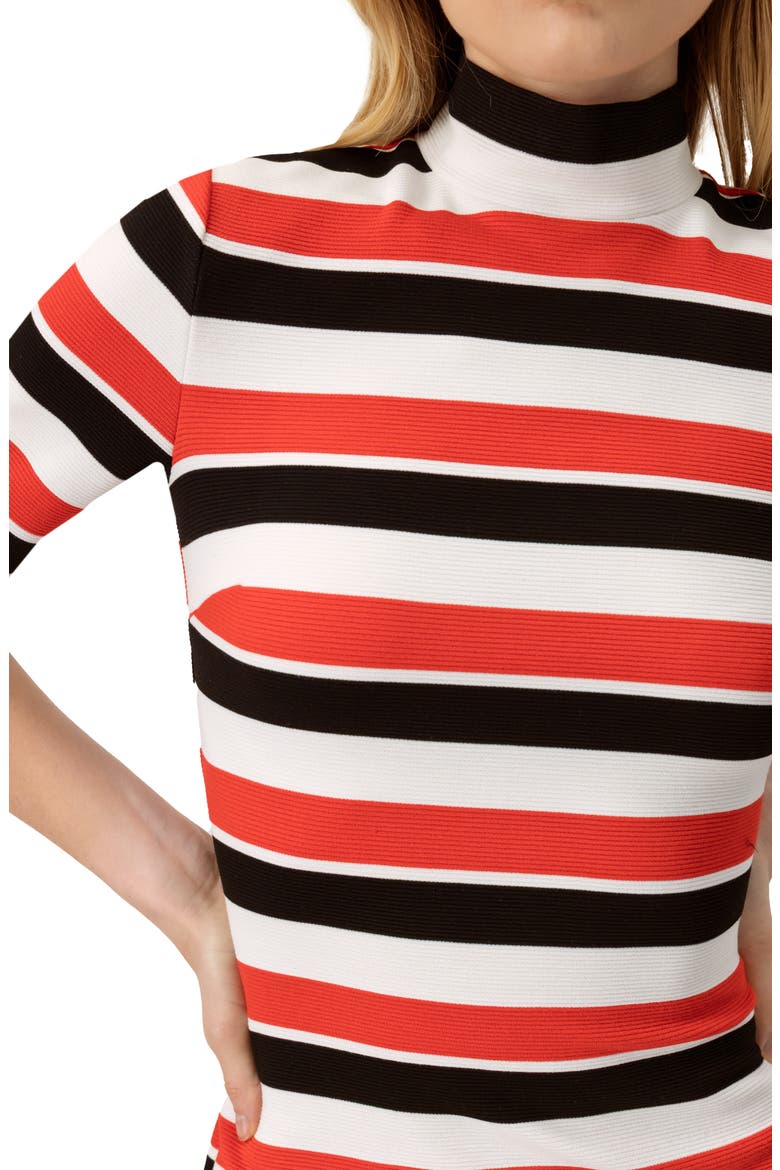 Striped Fitted Midi Dress, Alternate, color, Black-Red