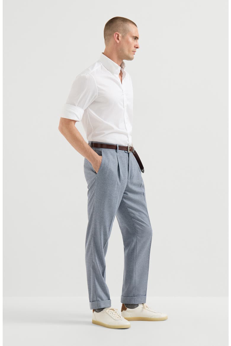 Cashmere and silk houndstooth flannel trousers with pleat, Alternate, color, Cerulean
