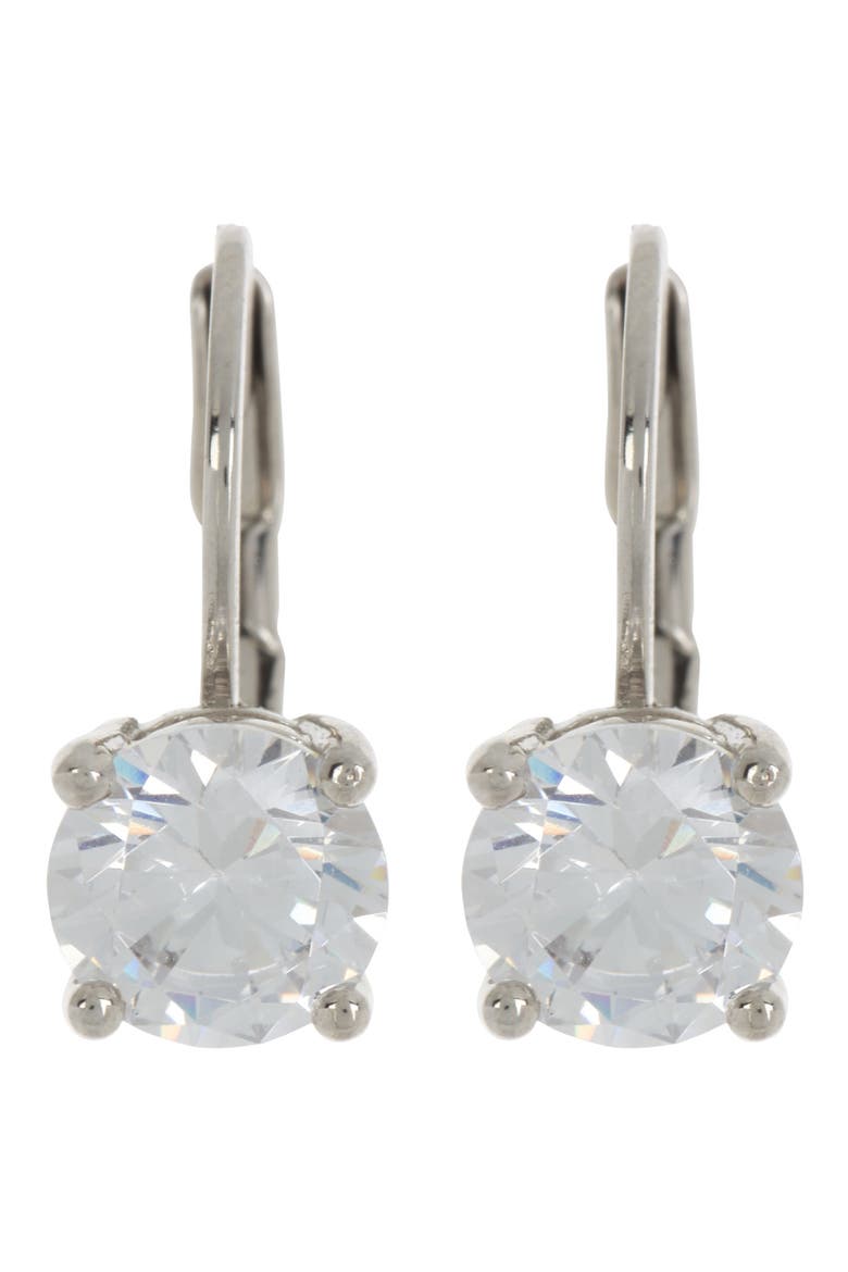 Solitaire CZ Drop Earrings, Main, color, CLEAR- SILVER