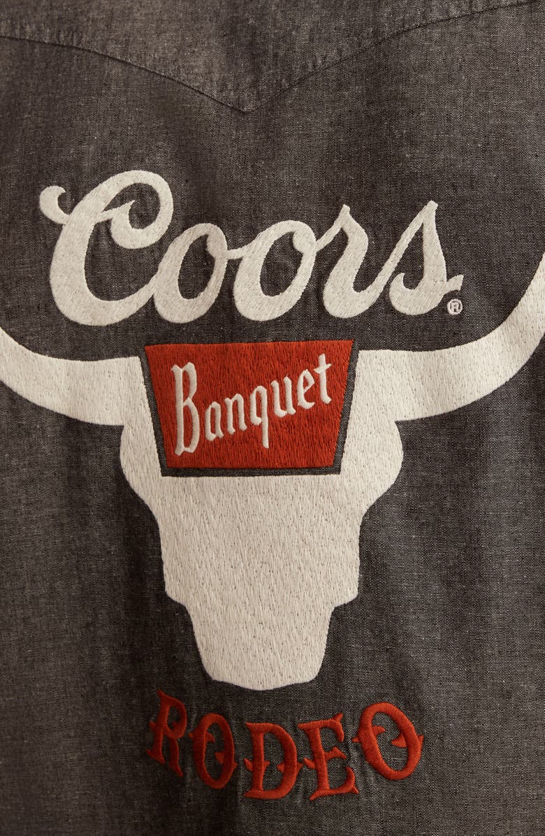 Lucky Brand Coors<sup>®</sup> Rodeo Embroidered Cotton Graphic Snap-Up Western Shirt, Alternate, color, Black Heather