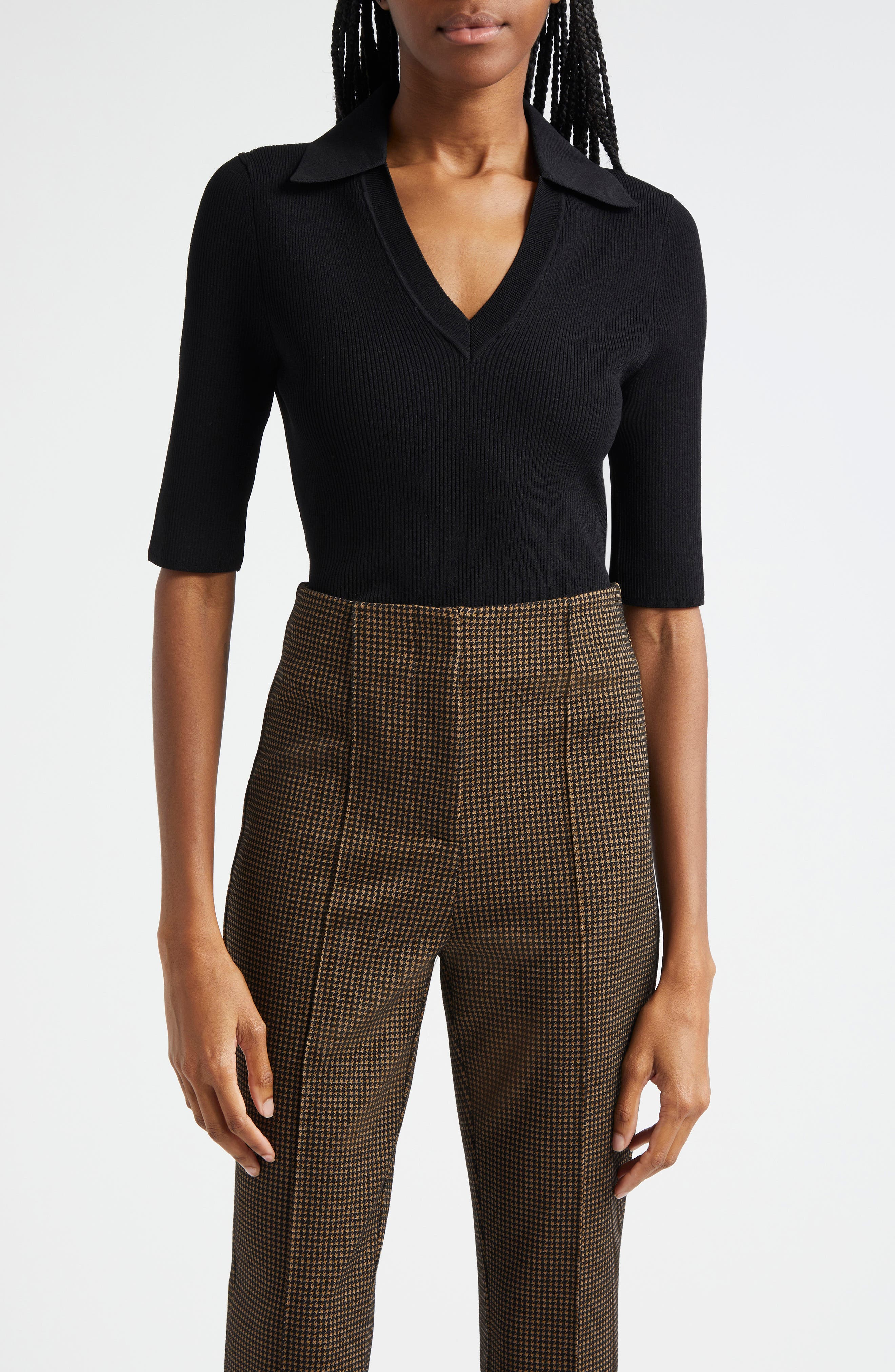 Veronica Beard Emily Johnny Collar Rib Knit Polo