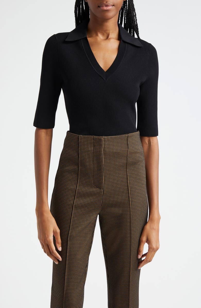 Veronica Beard Emily Johnny Collar Rib Knit Polo, Main, color,