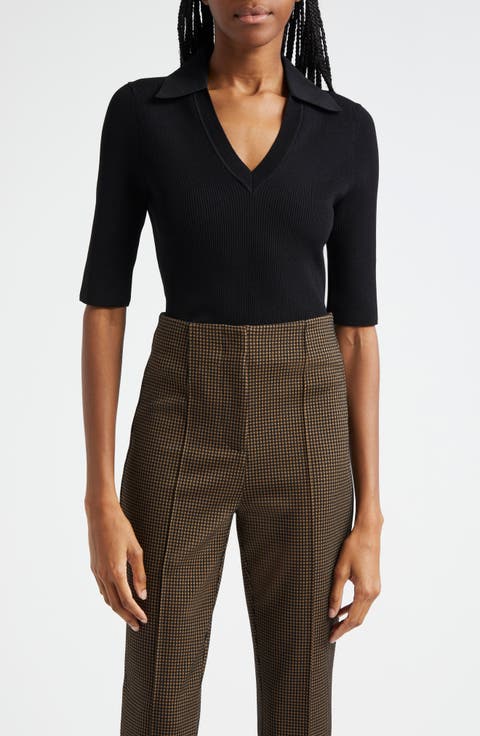 Emily Johnny Collar Rib Knit Polo