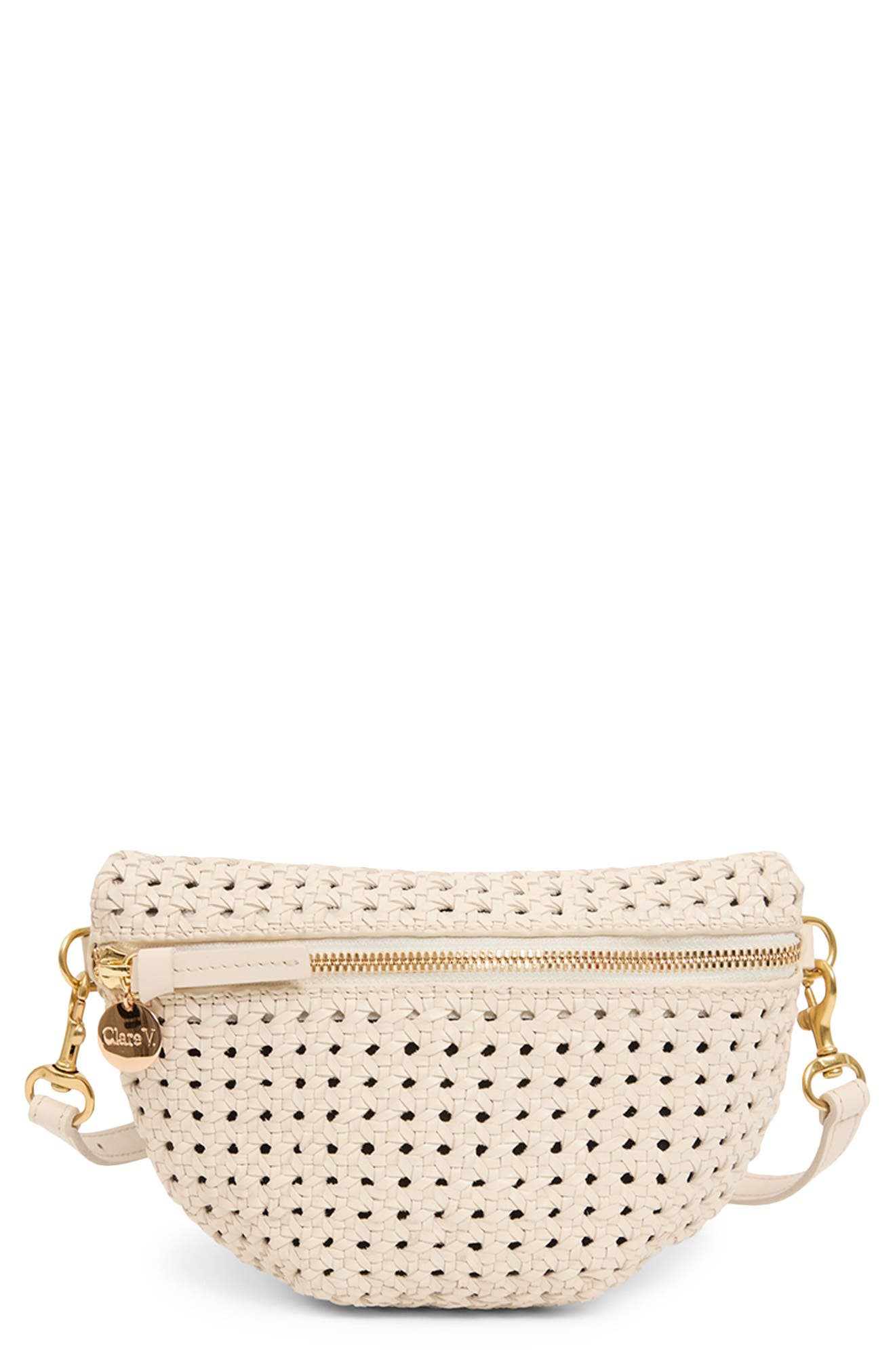 Petite Fanny Rattan Woven Leather Belt Bag, Main, color, CREAM