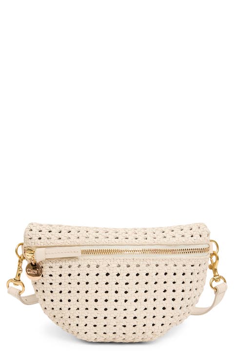 Petite Fanny Rattan Woven Leather Belt Bag