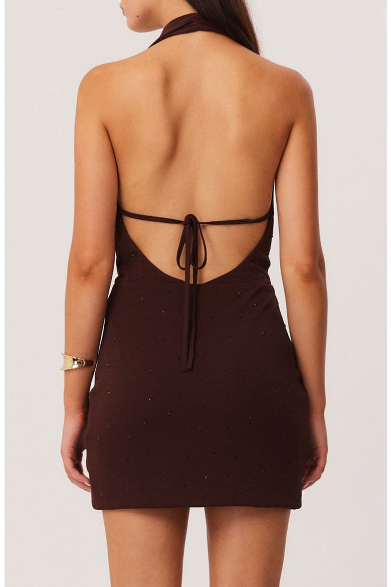 Rhonda Diamante Halter Minidress, Alternate, color, CHOCOLATE