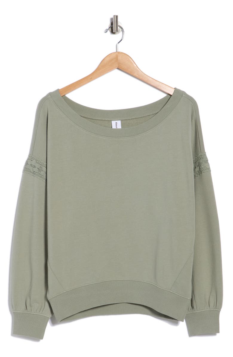 Abound Lace Trim One-Shoulder Sweatshirt, Alternate, color, Green Halo
