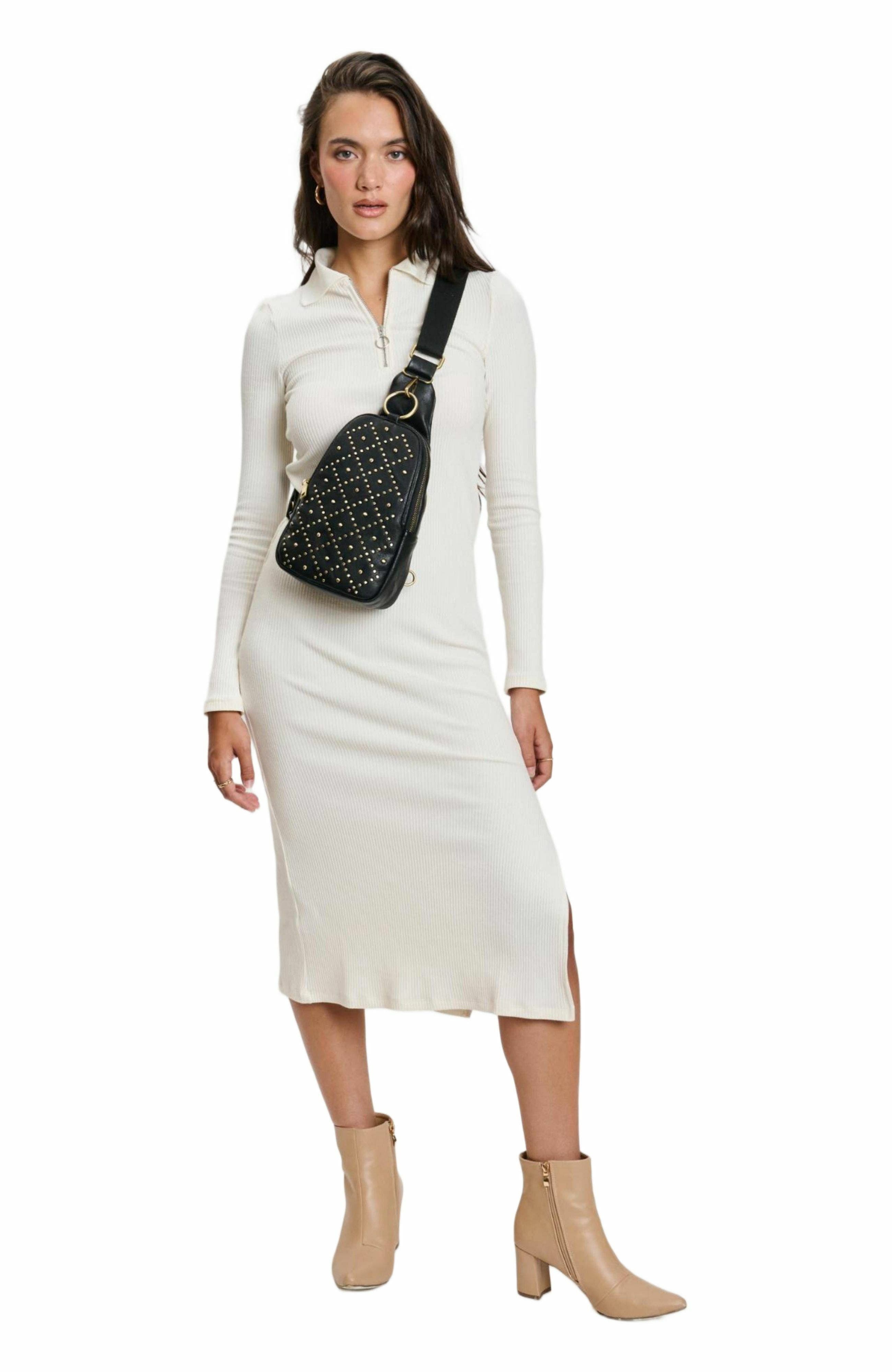 MODA LUXE Regina Studded Sling Backpack, Alternate, color, Black