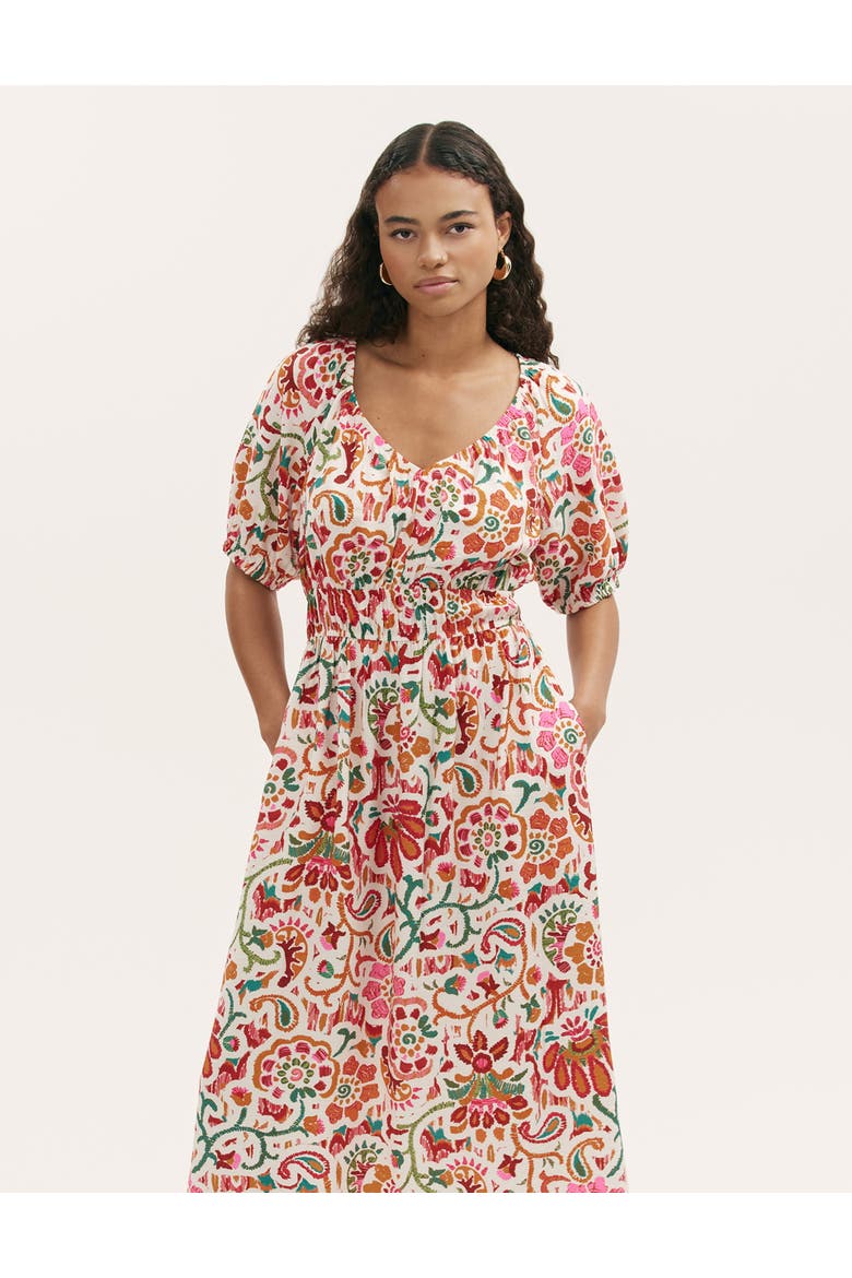 Estee Floral Crepe Midi Smock Dress, Alternate, color, Ivory Floral