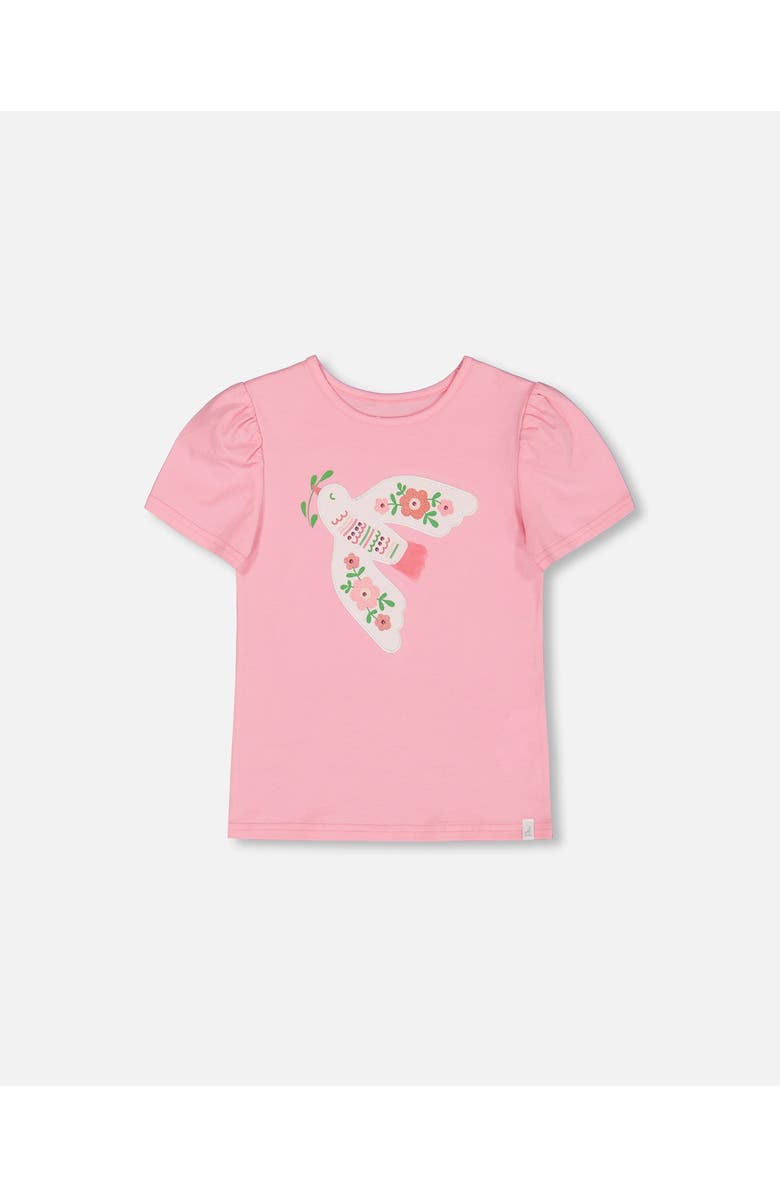 Deux par Deux Little Girl's Organic Cotton Tee With Puff Sleeve Candy Pink, Main, color, 