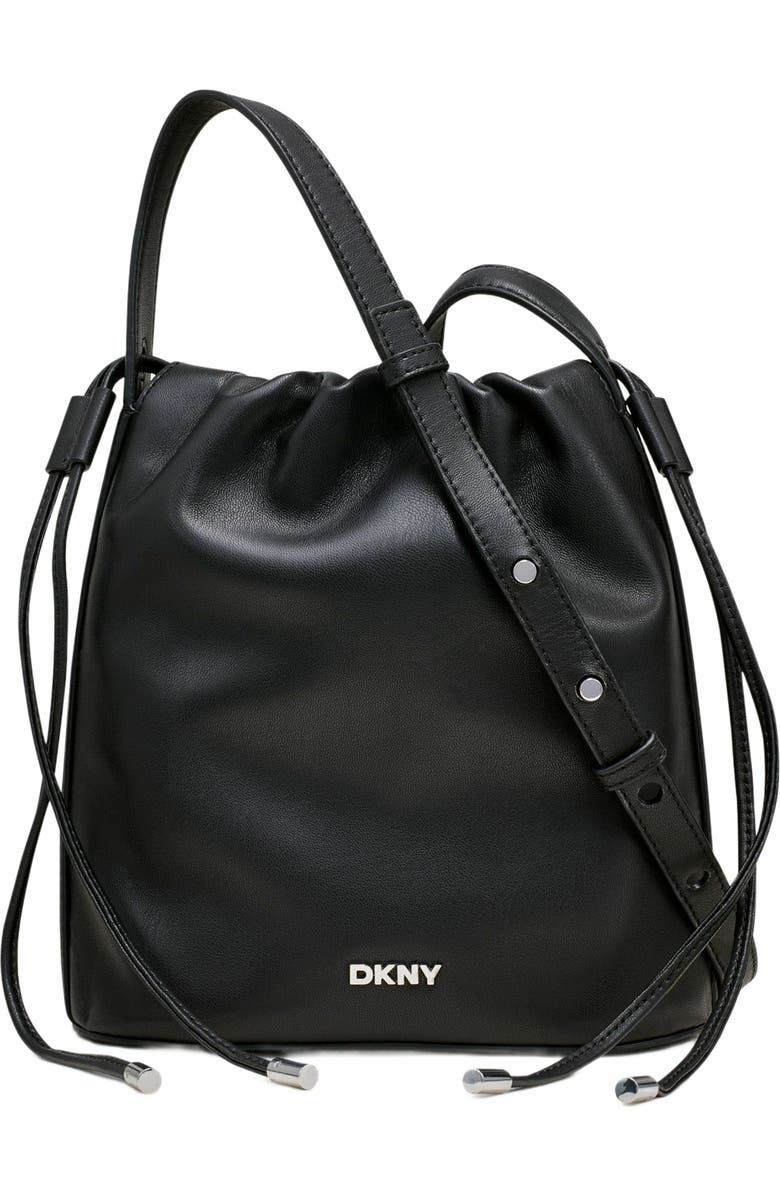 DKNY Channing Small Drawstring Bag, Main, color, Black/Silver