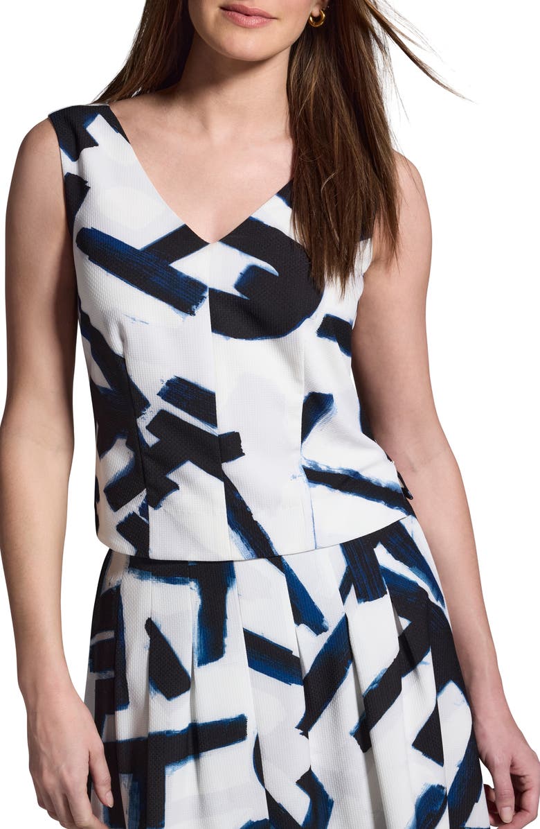 NIC+ZOE Iconic Letterpress Print Sleeveless V-Neck Knit Top, Main, color, Black Multi