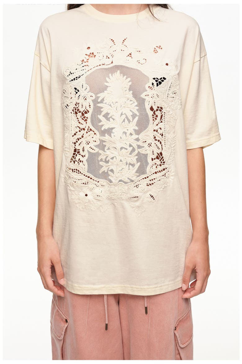 Tonal Logo Embroidered T-shirt, Alternate, color, IVORY