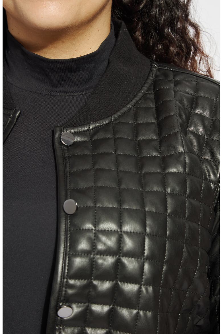 Agnes Quilted Faux Leather Crop Jacket, Alternate, color, BLACK