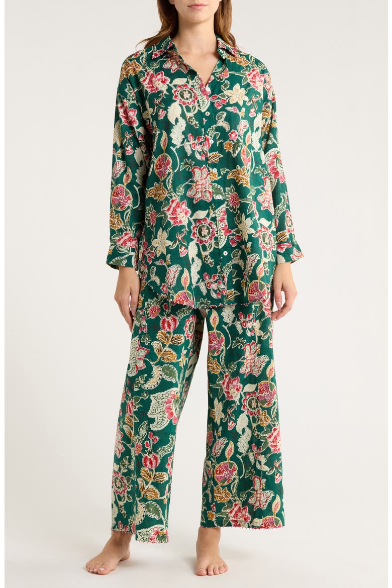 Oversize Shirt & Pants Cotton Pajamas, Main, color, FOREST
