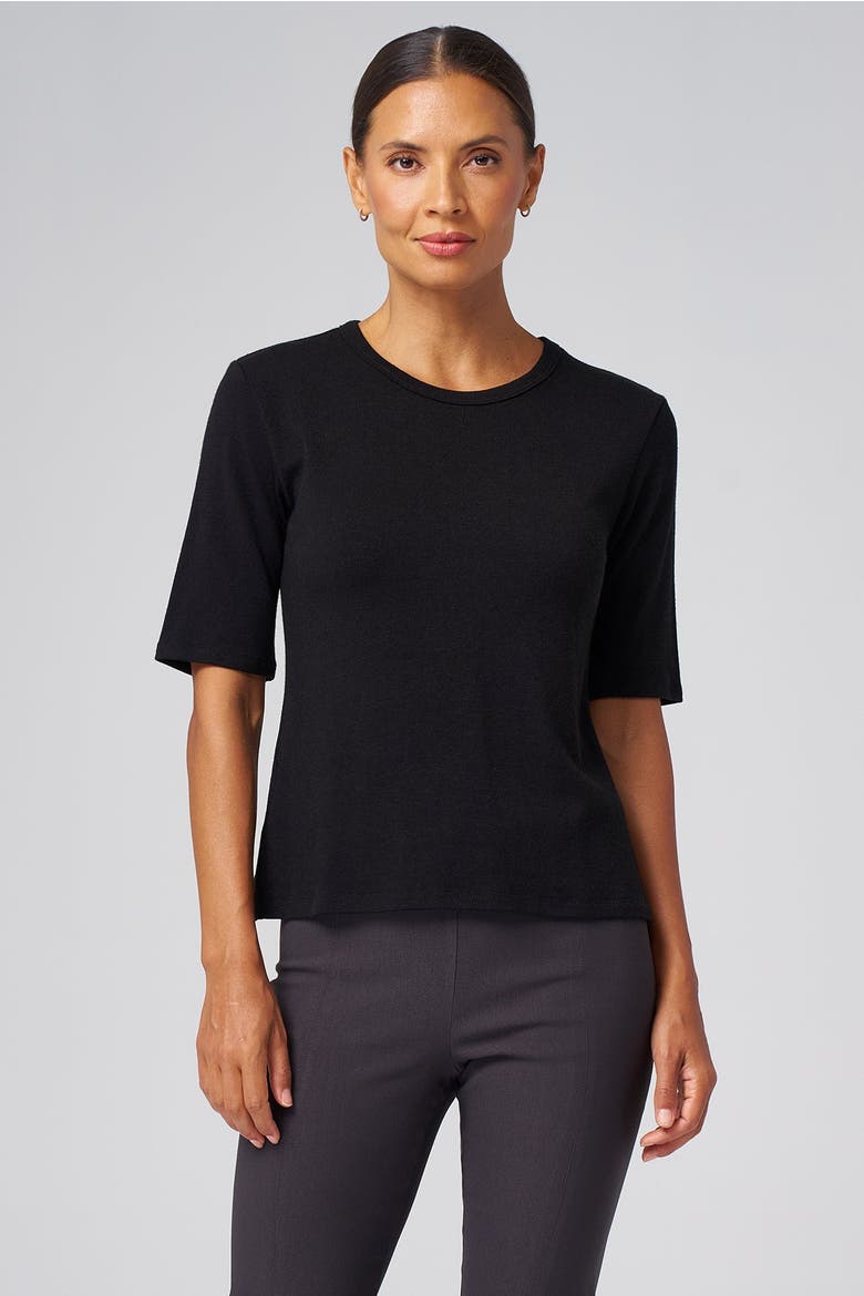 Structured Knit Elbow Sleeve Tee, Alternate, color, Black