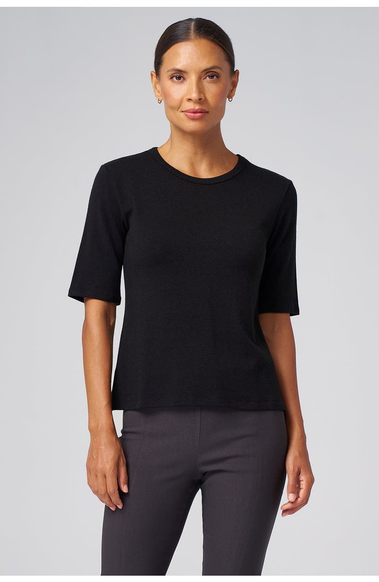 Franne Golde Structured Knit Elbow Sleeve Tee, Alternate, color, Black
