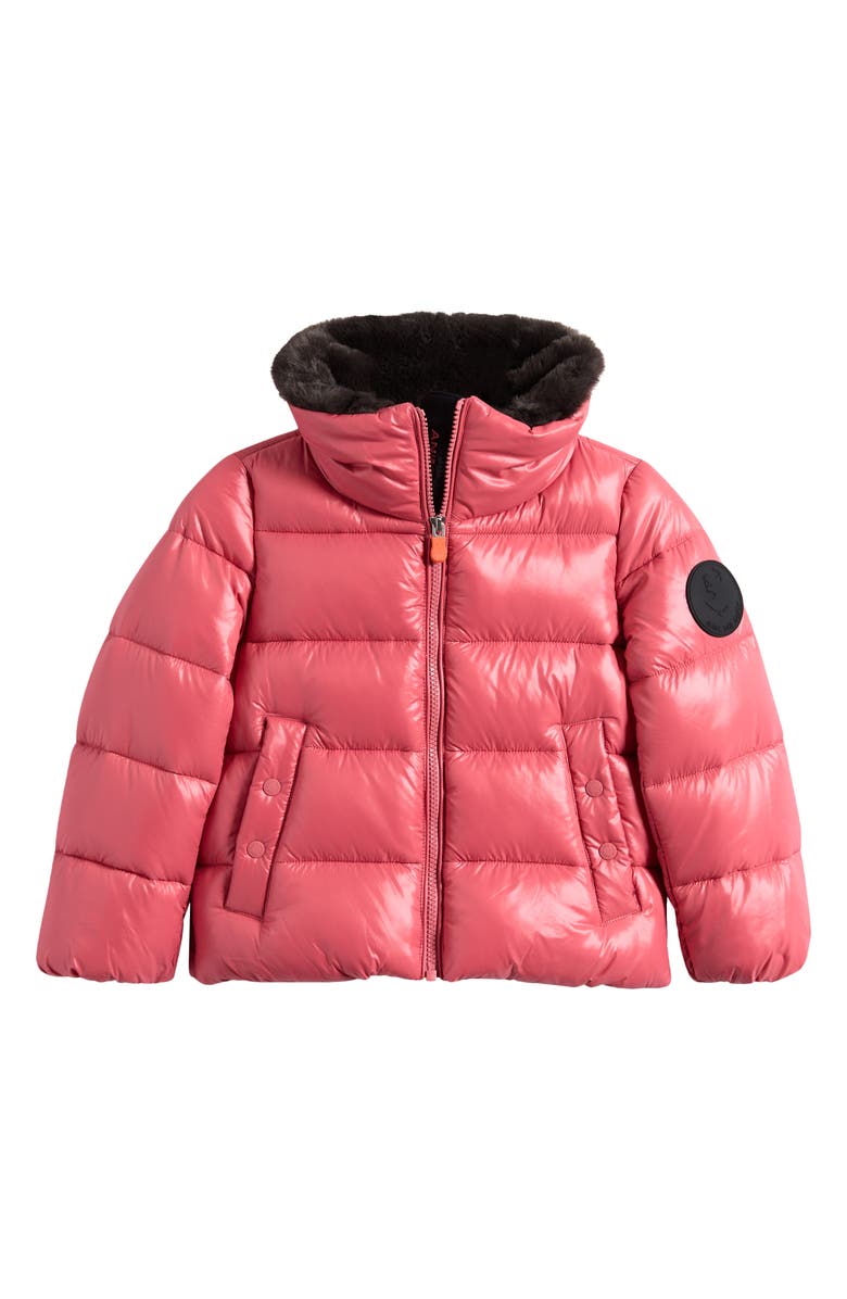 Save The Duck Kids' Kezi Faux Fur Lined Puffer Jacket, Main, color, Bloom Pink