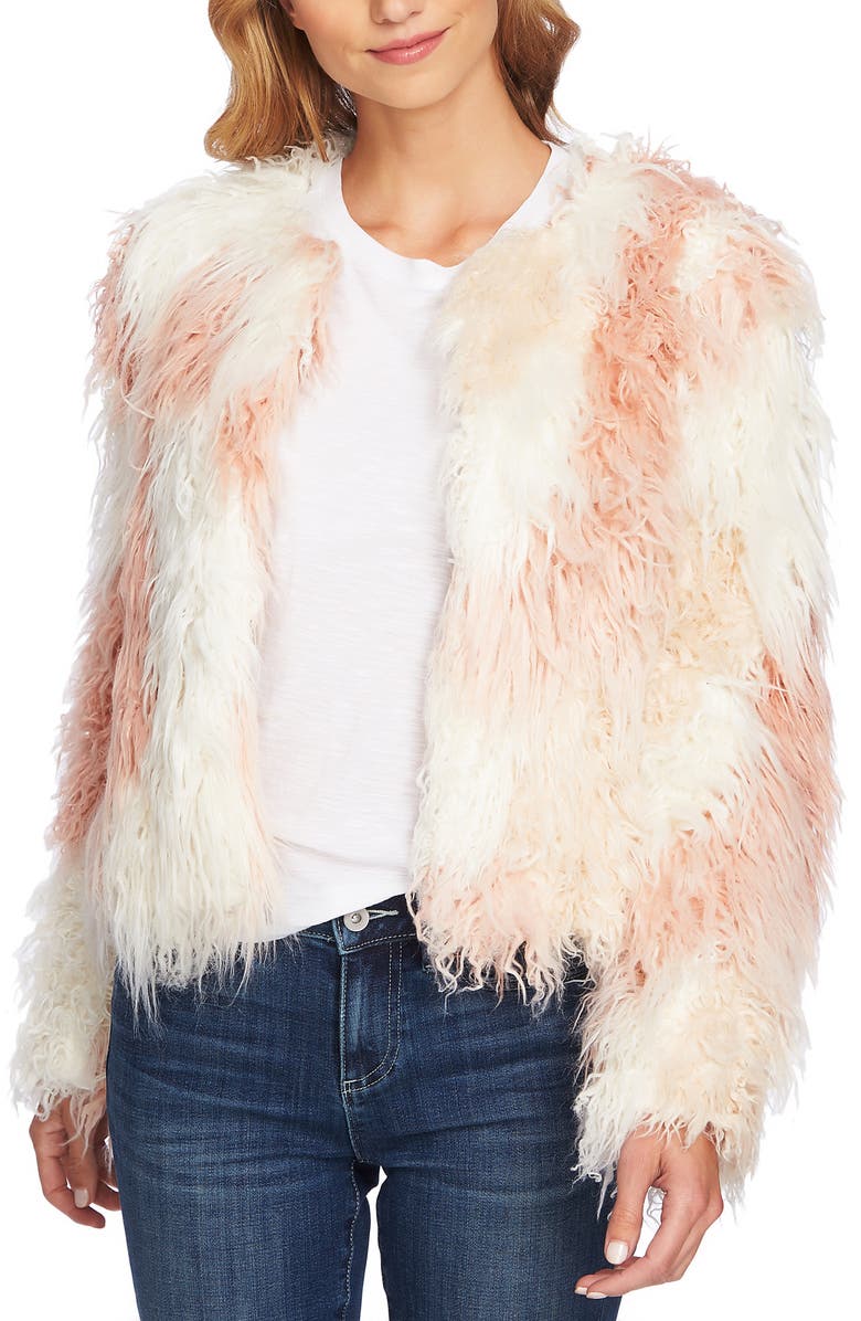 CeCe Shaggy Patchwork Faux Fur Jacket, Alternate, color, 