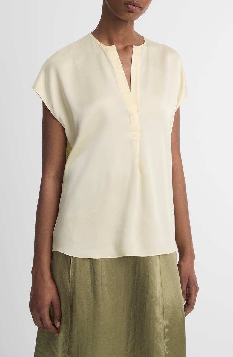 Vince Split Neck Silk Top, Alternate, color, Sun Creme