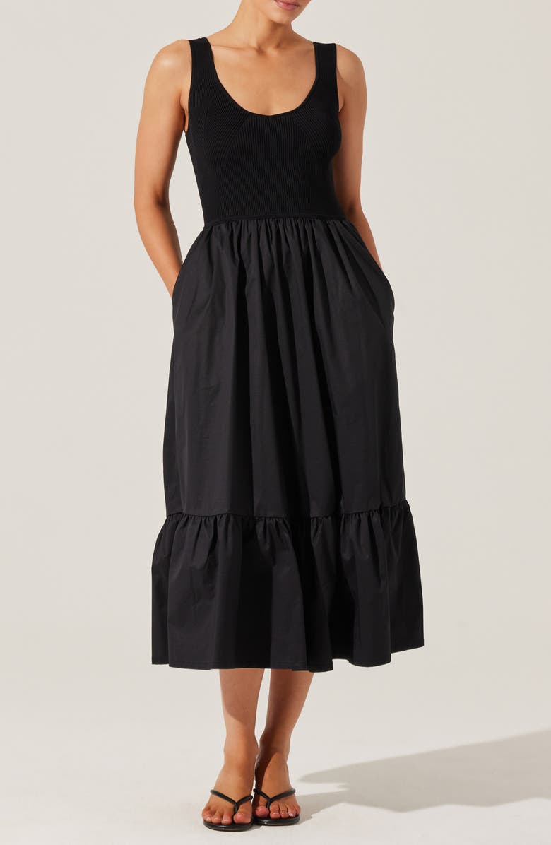 ASTR the Label Mixed Media Fit & Flare Dress, Main, color, 