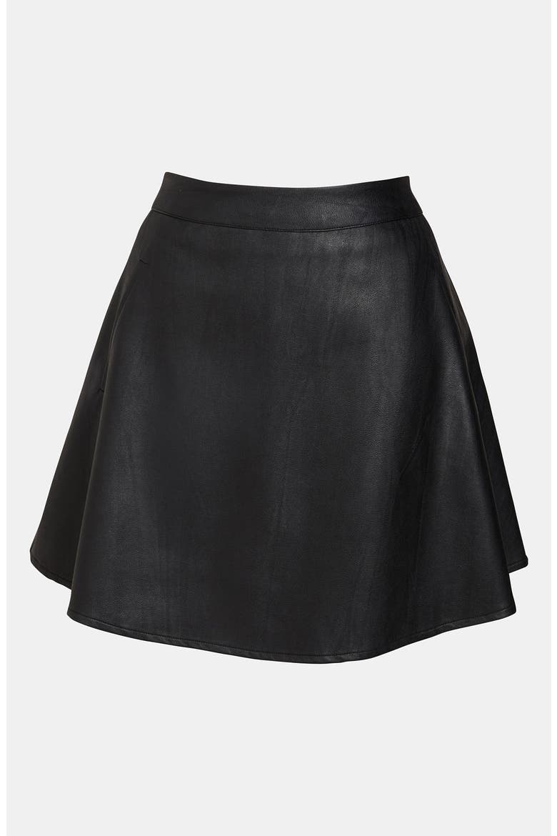 ASTR Faux Leather Skater Skirt, Main, color, BLACK