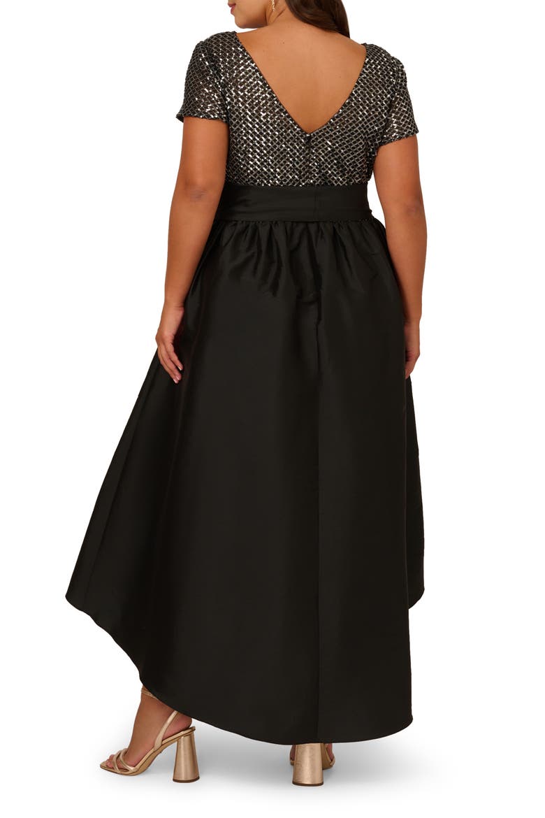 Sequin Bodice High-Low Taffeta Gown, Alternate, color, BLACK/ GUNMETAL