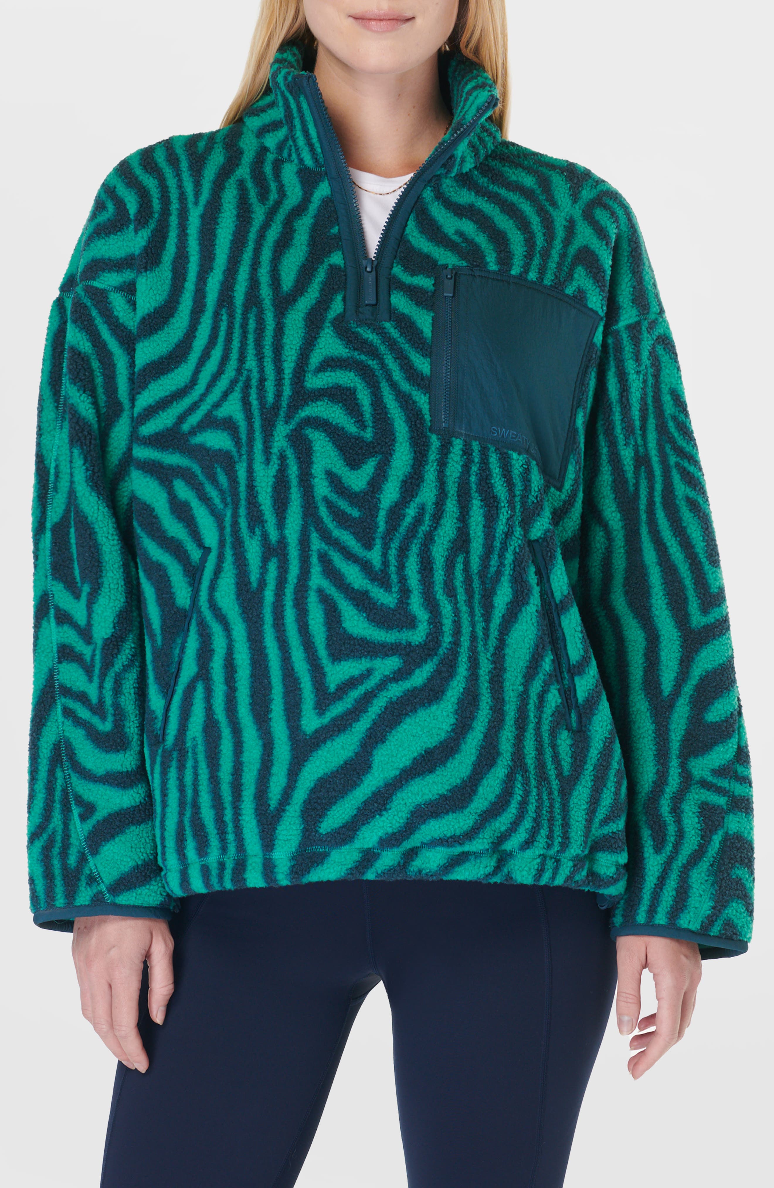 Sweaty Betty Karma Zebra Print Quarter Zip Fleece Pullover
