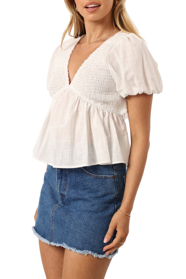 Tamara Cotton Smocked Open Back Peplum Top, Alternate, color, WHITE