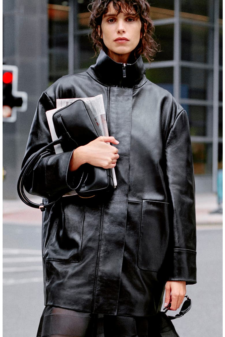 Oversize Faux Leather Jacket, Alternate, color, BLACK