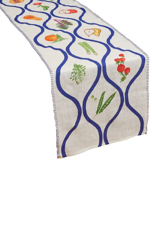 Misette Still Life Linen Table Runner In Blue Ribbon
