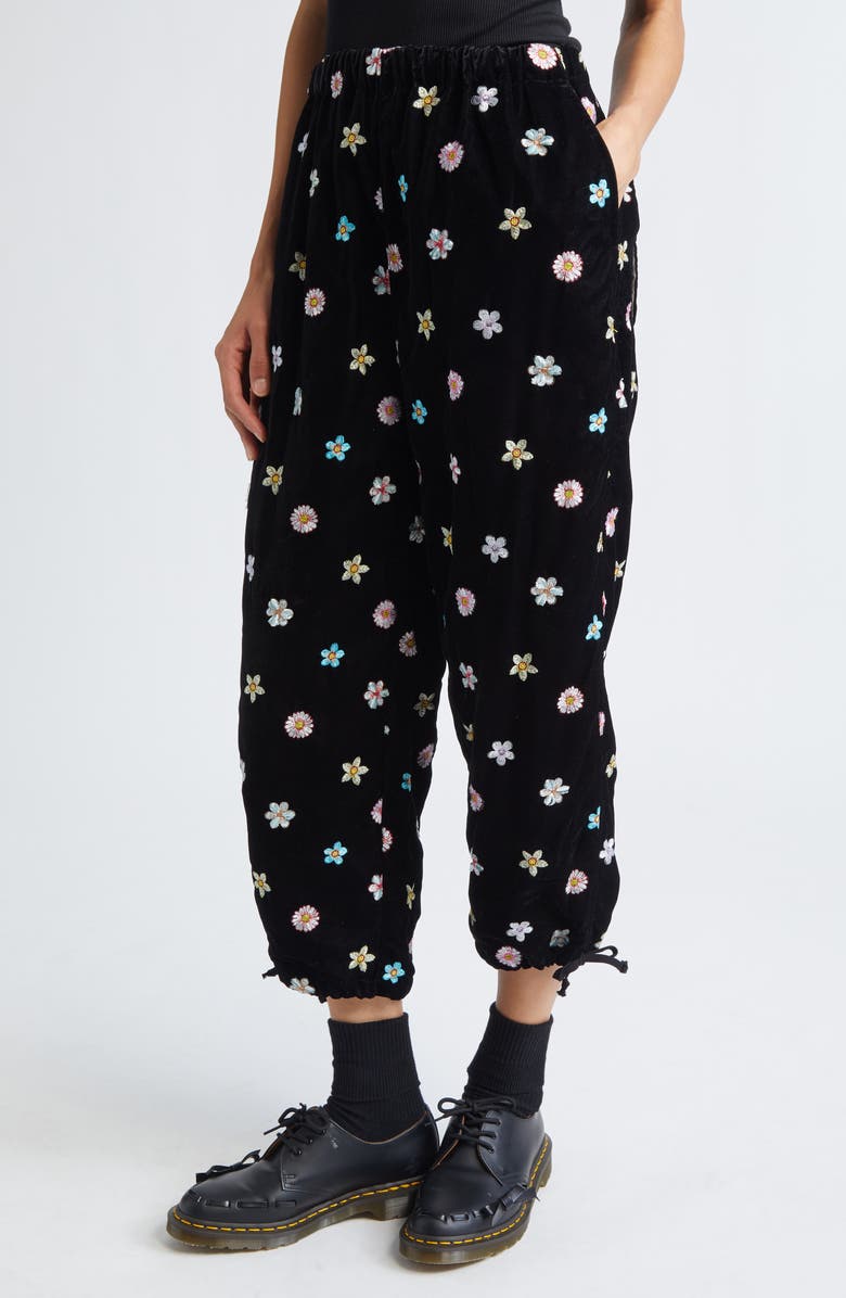 Tao Comme des Garçons Floral Embroidered Velvet Crop Straight Leg Pants, Alternate, color, Black X Multi