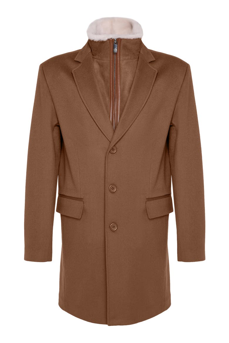 Men's Wool Short Coat Crafted From Loro Piana with Genuine Shearling Trim, Alternate, color, WHISKEY/WHISKEY PATTERN