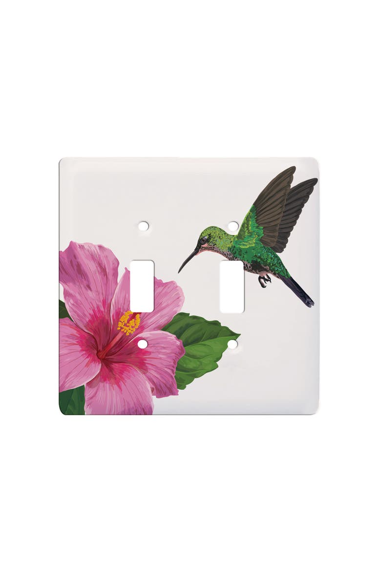 Hummingbird and Hibiscus Double Toggle  Switchplate, Main, color, White
