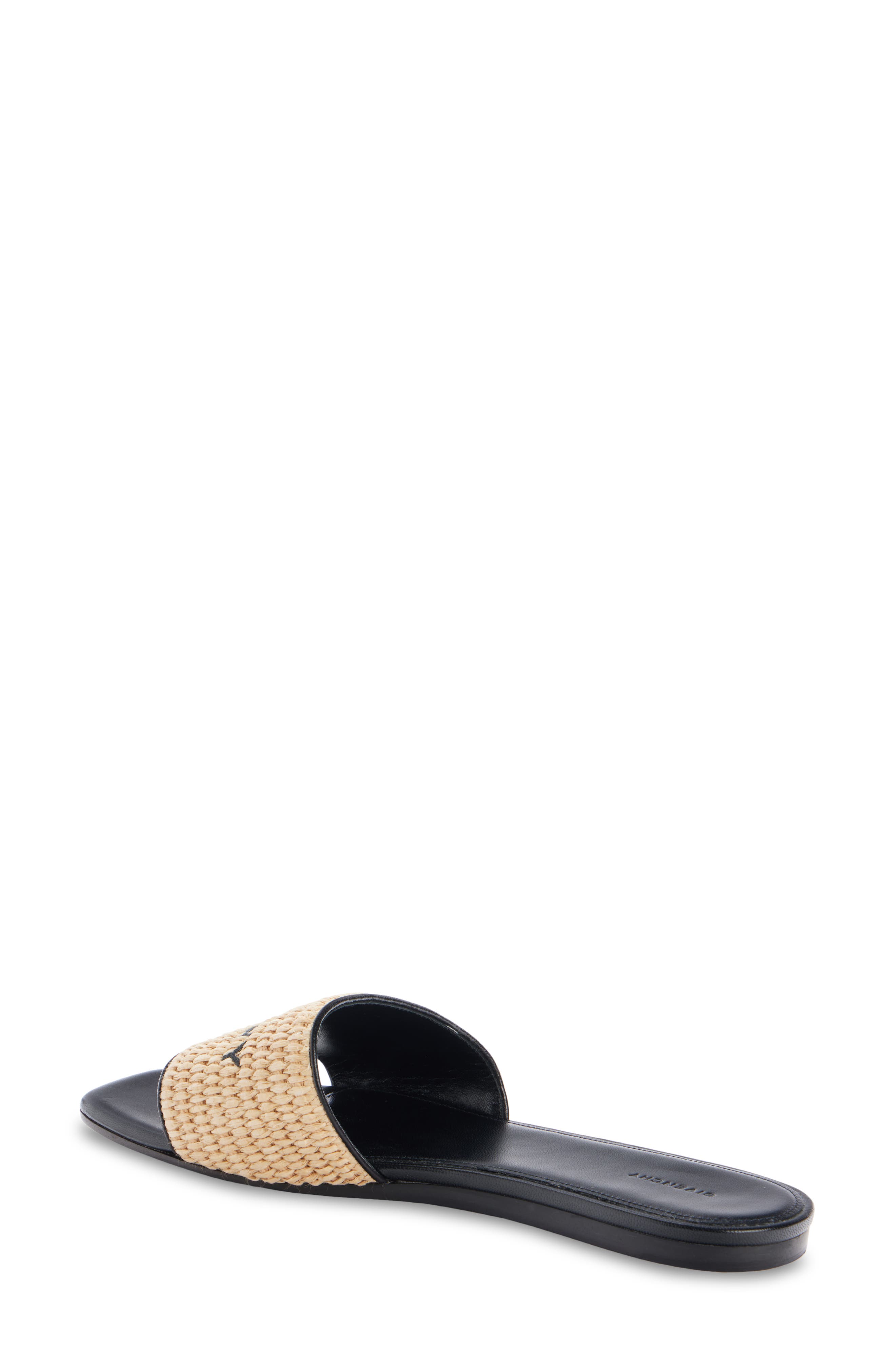 Logo Raffia Flat Slide Sandal, Alternate, color, BEIGE/ BLACK