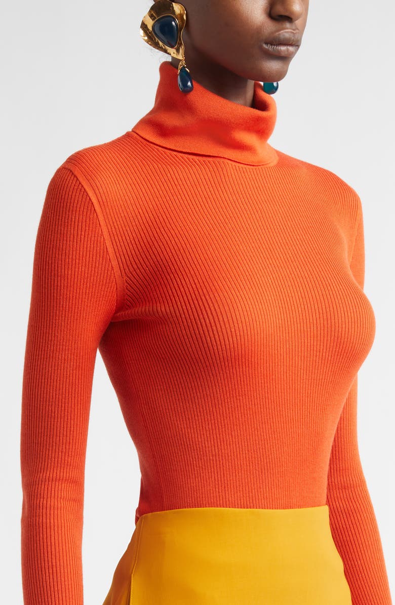 Saint Laurent Cashmere, Wool & Silk Turtleneck Sweater, Alternate, color, Orange