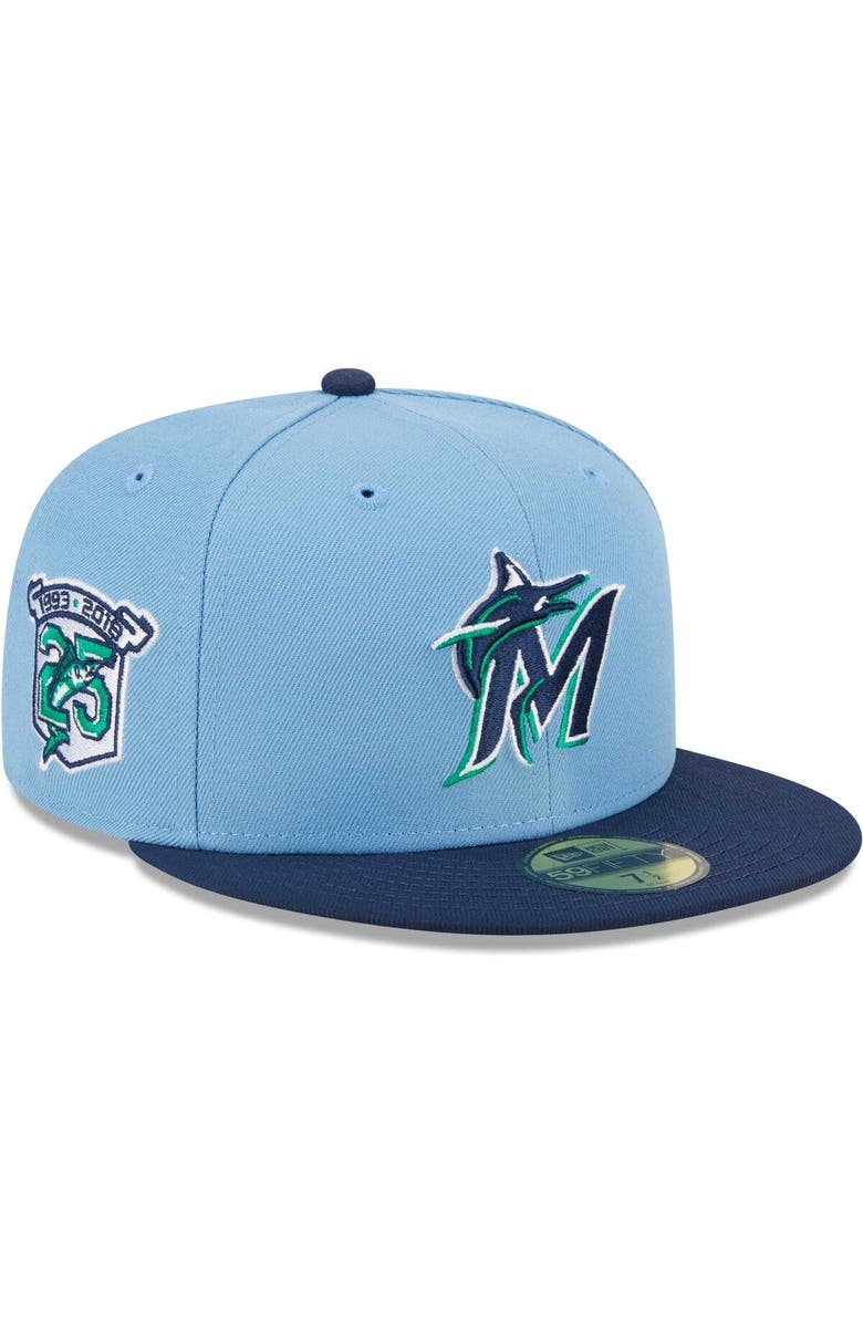 New Era Men's New Era Light Blue/Navy Miami Marlins Green Undervisor 59FIFTY Fitted Hat, Main, color,