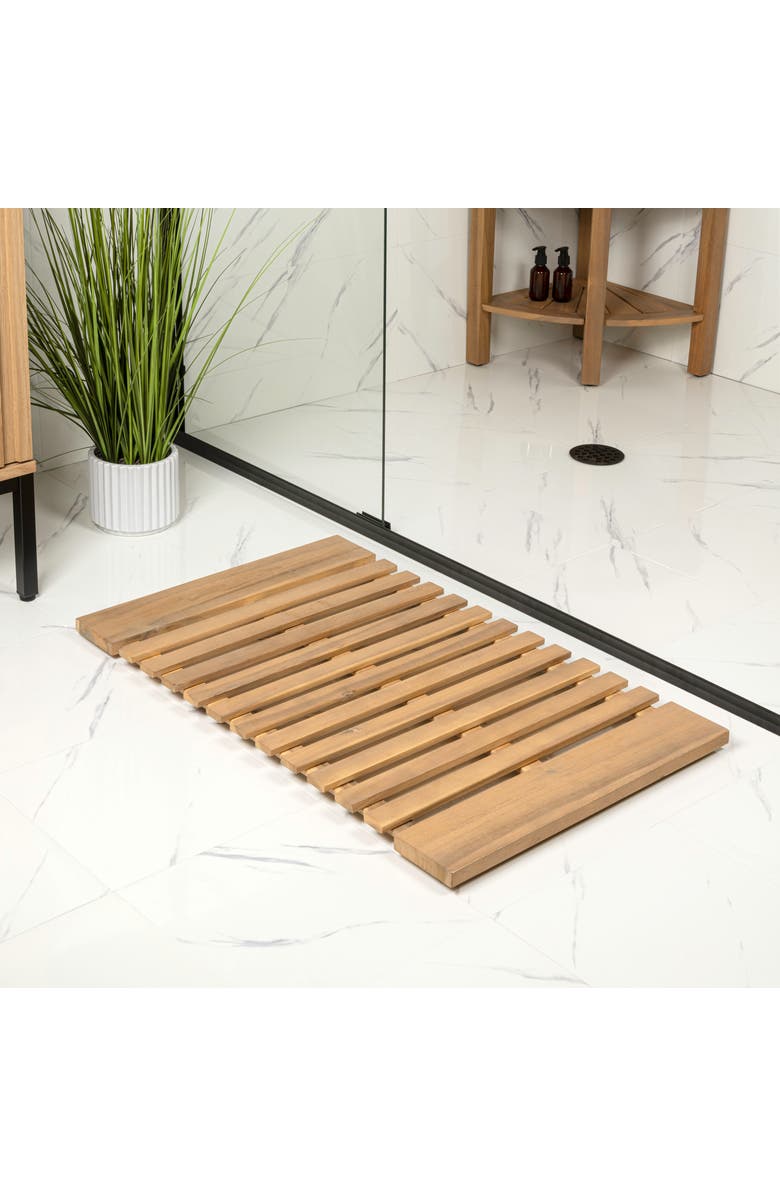 JONATHAN Y Paige Modern Classic Acacia Wood Slat Indoor/Outdoor Shower Mat, Main, color, Natural