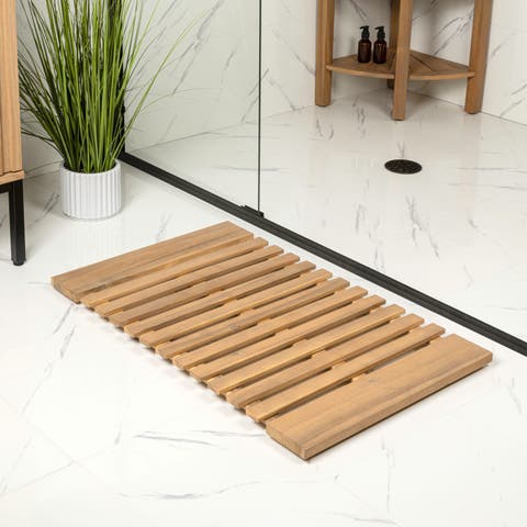 Paige Modern Classic Acacia Wood Slat Indoor/Outdoor Shower Mat